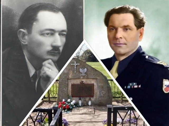 Z lewej Mieczysław Tarchalski "Marcin", z prawej Władysław Kołaciński "Żbik" - bohaterowie bitwy pod Olesznem. W środku pomnik upamiętniający tamte wydarzenia