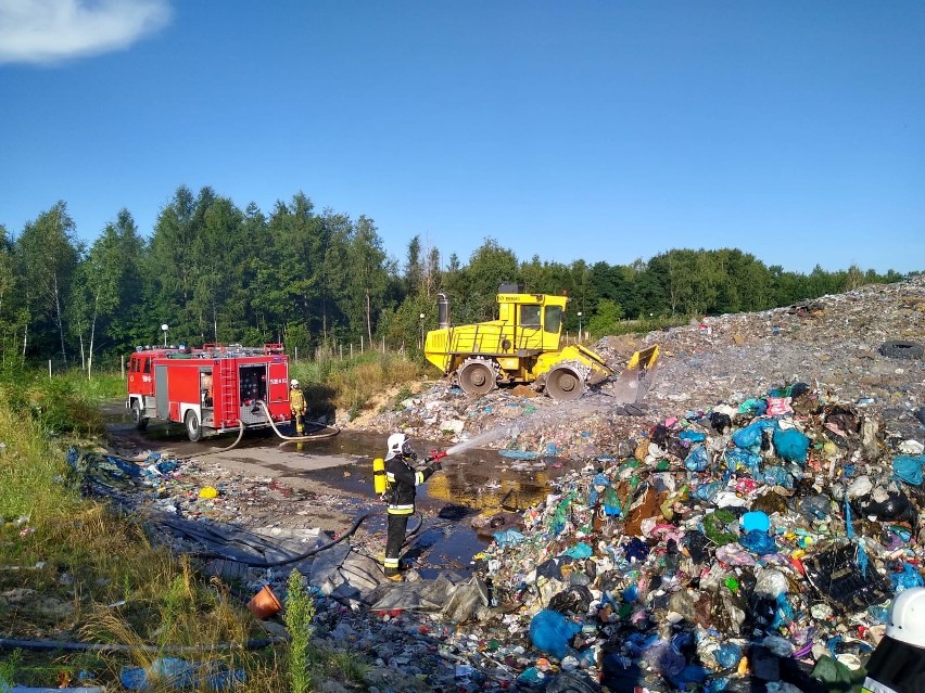 Pożar na wysypisku śmieci w Grzybowie. 14 zastępów strażackich w akcji