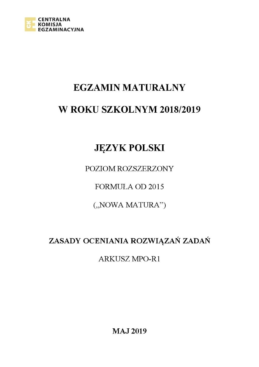 Matura 2019 język polski poziom rozszerzony. CKE opublikowała klucz odpowiedzi. Sprawdź, czy dobrze rozwiązałeś arkusz