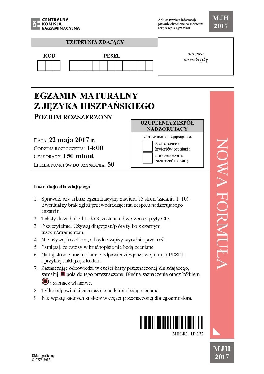 Matura 2017. Hiszpański - język rozszerzony [ODPOWIEDZI, ARKUSZ CKE]