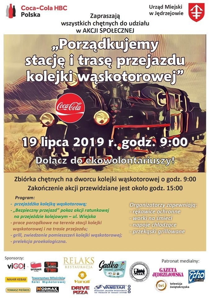 “Porządkujemy stację i trasę przejazdu kolejki wąskotorowej” - akcja Urzędu Miejskiego w Jędrzejowie i Coca-Coli!