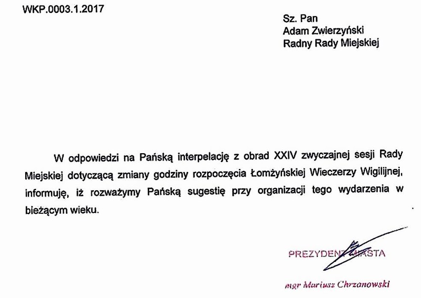 Łomża. Takiej odpowiedzi radny się nie spodziewał