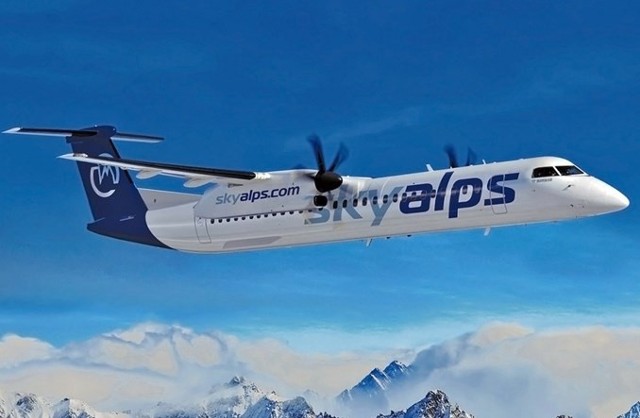 Małe linie SkyAlps dysponują czterema kanadyjskimi samolotami turbośmigłowymi Bombardier DHC-8-400.