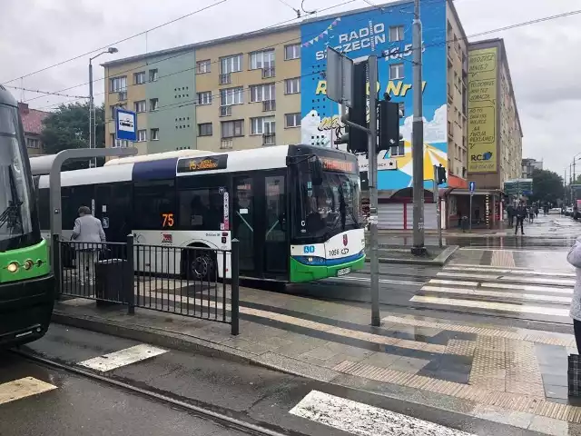 Autobus linii 75 jeździ po torach dla tramwajów (linii 7 i 8). Szkopuł tylko w tym, że nie zatrzymuje się na przystanku, więc pasażerowie nie mają jak wejść do autobusu