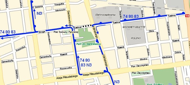 Mapa tras autobusów MPK na czas remontu ul. Tuwima