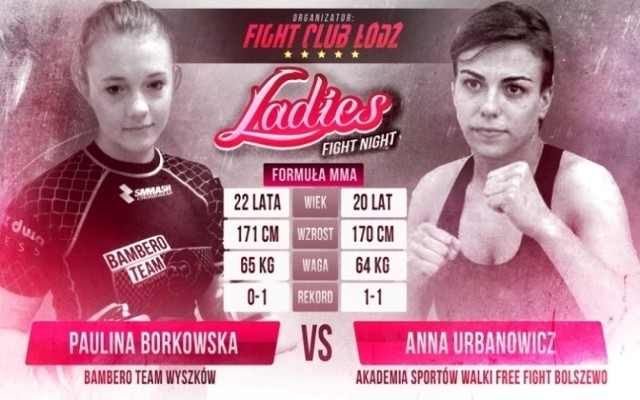 Karta walk:MMA 66 kg: Paulina Borkowska (Bambero Team Wyszków) vs Anna Urbanowicz (Akademię Sportów Walki Free Fight Wejherowo)MMA 52 kg: Weronika Zygmunt (Champion Fight Time Kraków) vs Svetlana Gotsyk (Ukraina/Union Gym Lviv)K-1 63,5 kg: Katarzyna Posiadała (Polska/Gladiator Siedlce) vs Veronika Cmarova (Słowacja/Guard Kosice)K-1 56 kg: Judyta Niepogoda (Polska/Gladiator Siedlce) vs Ilona Dziashkevich (Białoruś/Kondor Grodno)Walka wieczoruMMA 52 kg: Sylwia Juśkiewicz (Polska/Fight Club Łódź) vs Alice Ardelean (Rumunia/HPS Romania)