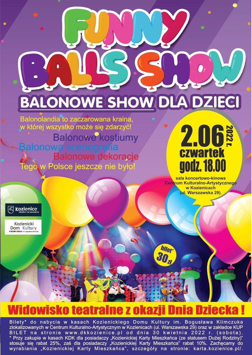 Balonowe widowisko Funny Balls Show 2 czerwca w Kozienickim Domu Kultury. Z okazji „Dnia Dziecka”