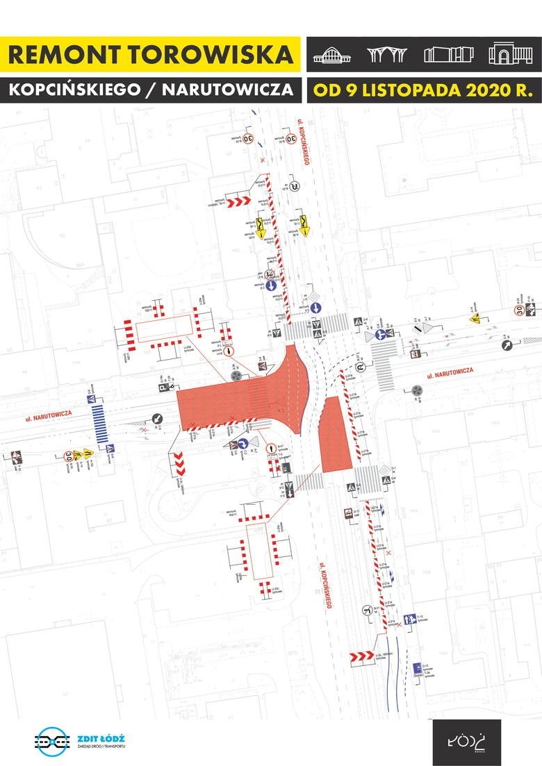 Remont skrzyżowania ulic Narutowicza i Kopcińskiego. Utrudnienia i objazdy