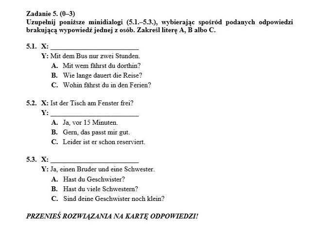 Egzamin gimnazjalny 2014 NIEMIECKI PRZECIEKI, ZADANIA, PYTANIA, ARKUSZE CKE, KLUCZ, ODPOWIEDZI