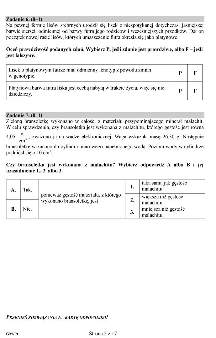 Egzamin gimnazjalny 2018: Przedmioty przyrodnicze...