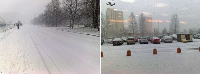 Ulice Jana Pawła II, Władysława IV, Fałata i okolice zasypane śniegiem, drogi nie widać wcale, nie wiadomo gdzie się kończy chodnik, gdzie zaczyna jezdnia