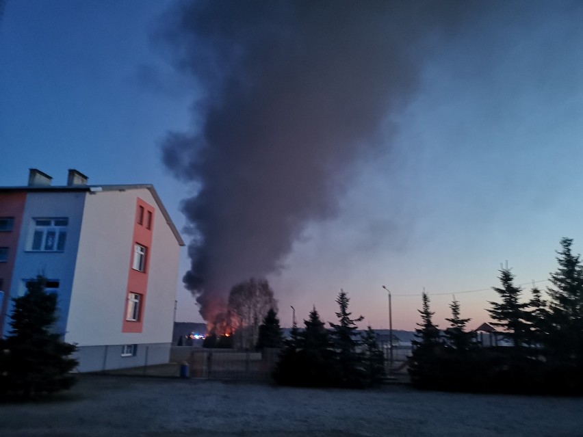 Pożar w Broku. Spłonęła hala magazynowo-produkcyjna. 1.03.2022. Zdjęcia