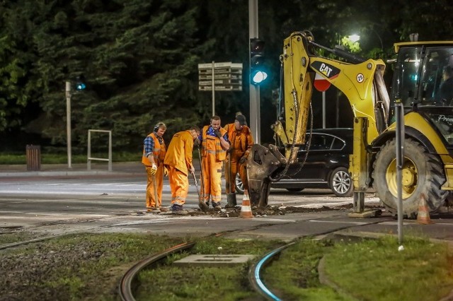 Remont torów tramwajowych na węźle Hucisko w Gdańsku - lipiec 2017