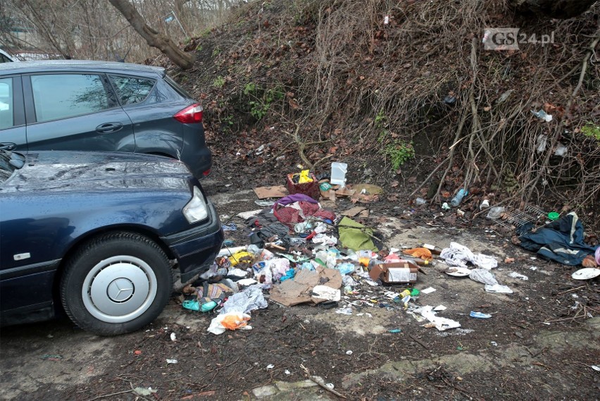 Sterta śmieci w okolicy targowiska Manhattan w Szczecinie