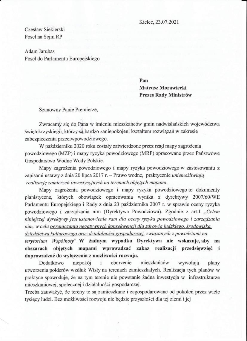 Apel do premiera Morawieckiego w sprawie map zagrożenia powodziowego. Posłowie oraz samorządowcy proszą rząd o podjęcie dialogu i zmiany