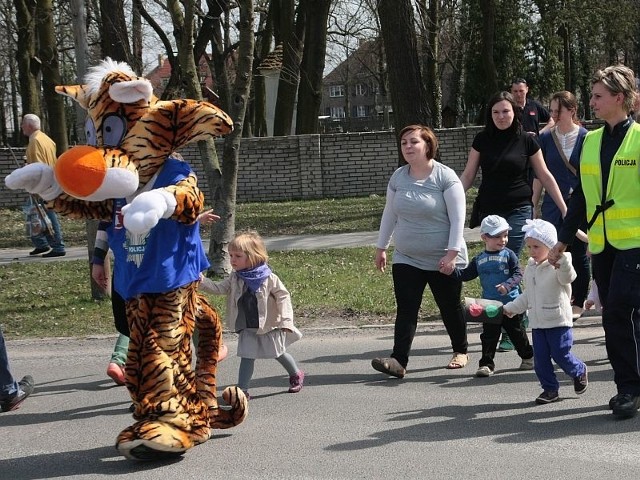 Tygrysek Lupo uczył wczoraj dzieci przechodzenia przez jezdnię.