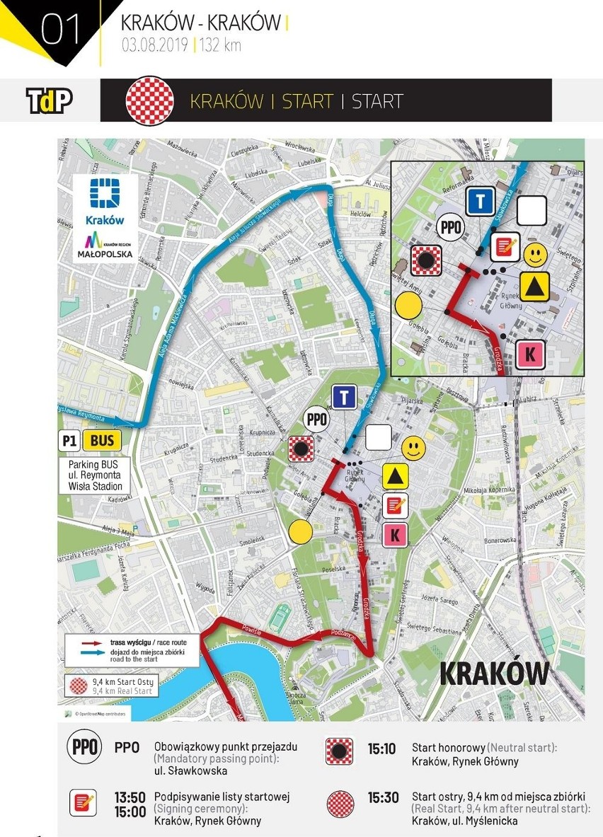Tour de Pologne 2019. 1 etap Kraków TRASA ETAPU, MAPA STARTU I METY