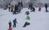 Żory: Piękna końcówka ferii zimowych. Śnieżne szaleństwo przy ulicy Boryńskiej i w Parku Cegielnia. Dzieci zjeżdżają na sankach, jabłuszkach