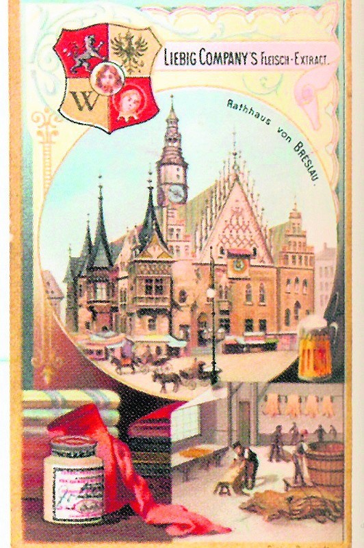 Herb Wrocławia na druku reklamowymz XIX wieku (druk reklamowy pochodzi ze zbiorów Muzeum Miejskiego Wrocławia).
