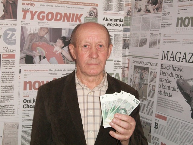 Nasz stały Czytelnik, Jan Żyga  z Przeworska  wygrał w loterii Nowin „Mieszkanie za czytanie“ 500 zł.  Była to dla niego kompletna niespodzianka.