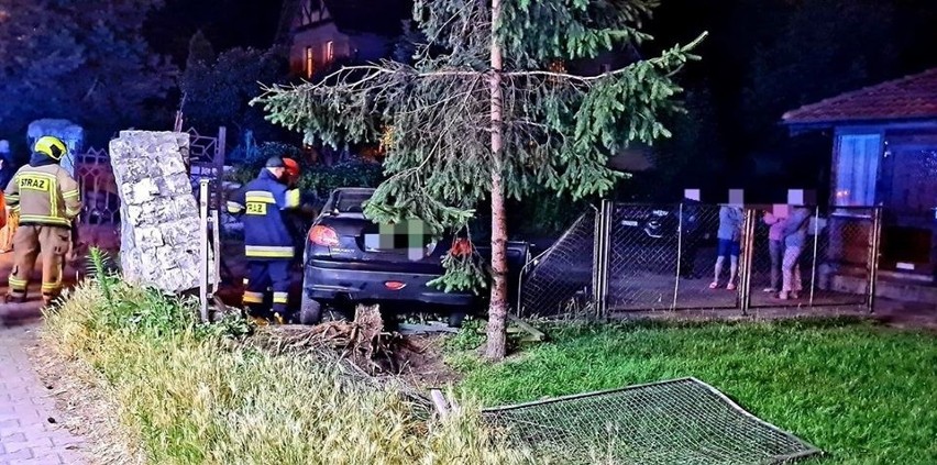 Pijany kierowca uderzył w ogrodzenie. Na auto spadło drzewo