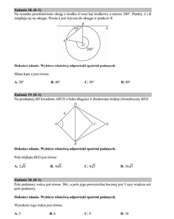 Egzamin gimnazjalny 2018. Arkusze egzaminacyjne z matematyki...