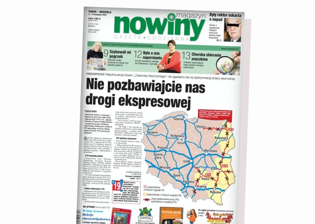 Okładka Nowin z 2 listopada 2007 roku. - Nie zgadzamy sięna dyskryminację ściany wschodniej - pisał wtedy red. Malicki.