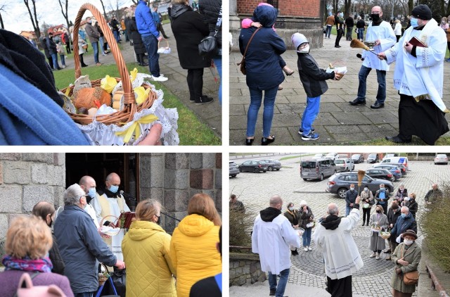 Z powodu pandemii koronawirusa święcenie potraw wielkanocnych odbywało się w inowrocławskich parafiach przed kościołami