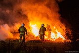 Długołęka. Pożar około tysiąca bel siana. Zagrożone były budynki mieszkalne i gospodarcze. Strażacy całą noc walczyli z ogniem [ZDJĘCIA]