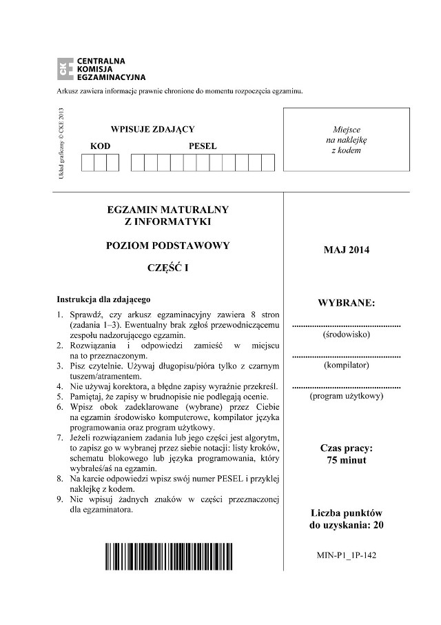 Matura 2014 INFORMATYKA [ARKUSZE CKE PDF, ODPOWIEDZI, PYTANIA] Matura z informatyki