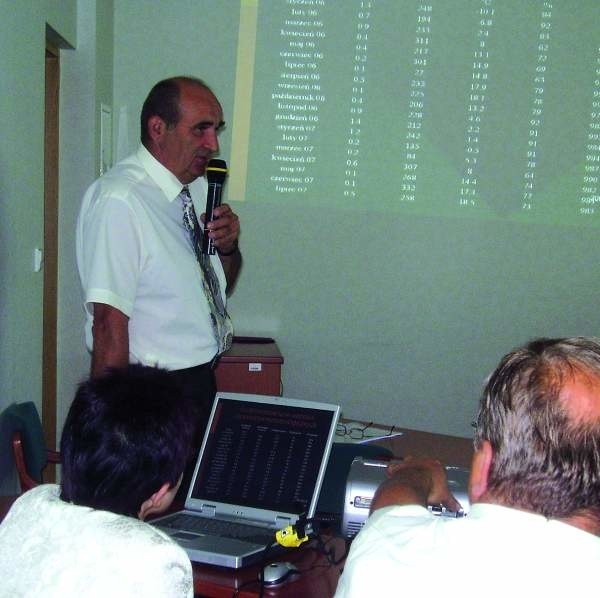 Wyniki badań powietrza i wody w powiecie mieleckim szef tarnobrzeskiej delegatury WIOŚ Zbigniew Golec przedstawił wspomagając się wyświetlanymi na ekranie wykresami.
