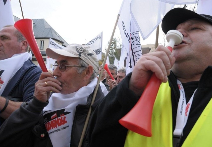 Protest górników z Jastrzębskiej Spółki Węglowej w Warszawie. Bronią swojego prezesa
