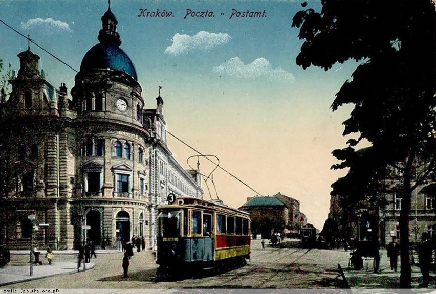 Krakowska Poczta Główna na starej pocztówce