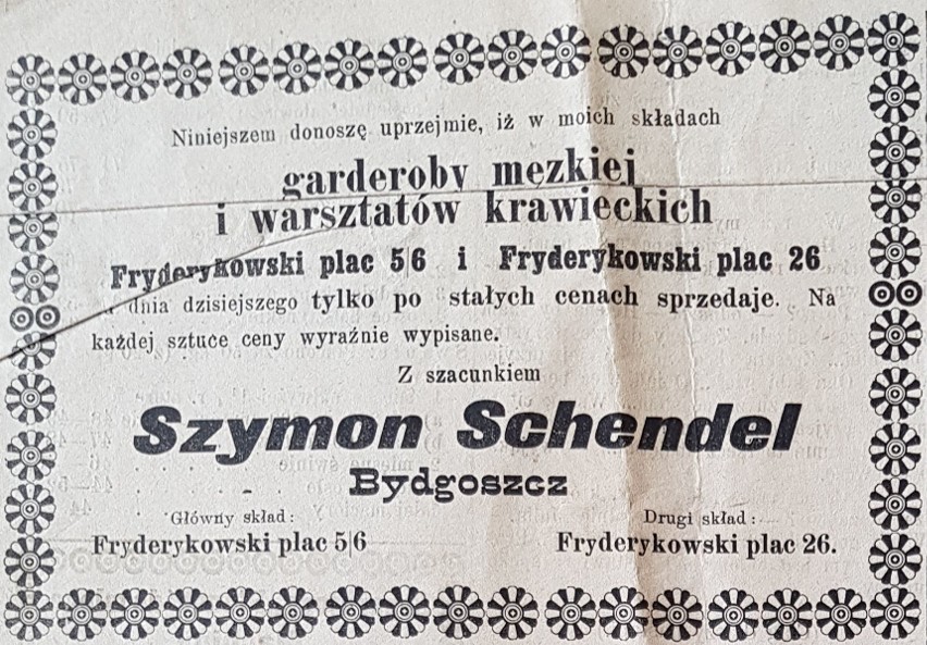 Skany ogłoszeń z Gazety Bydgoskiej z końca XIX wieku