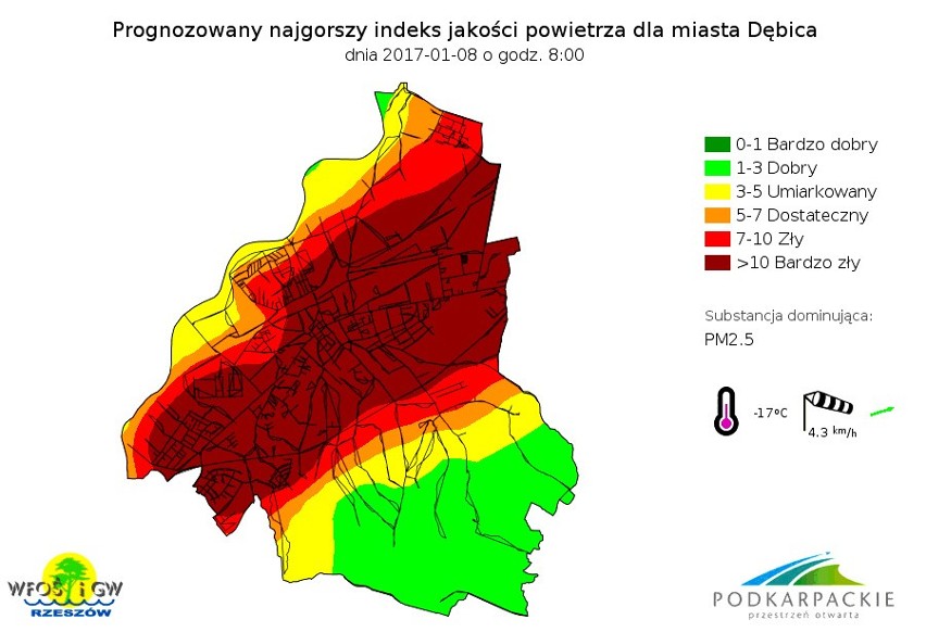 W Dębicy powietrze również w przeważającej części jest dziś...