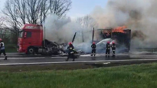 Pożar ciężarówki na drodze krajowej nr 8 [FILM]