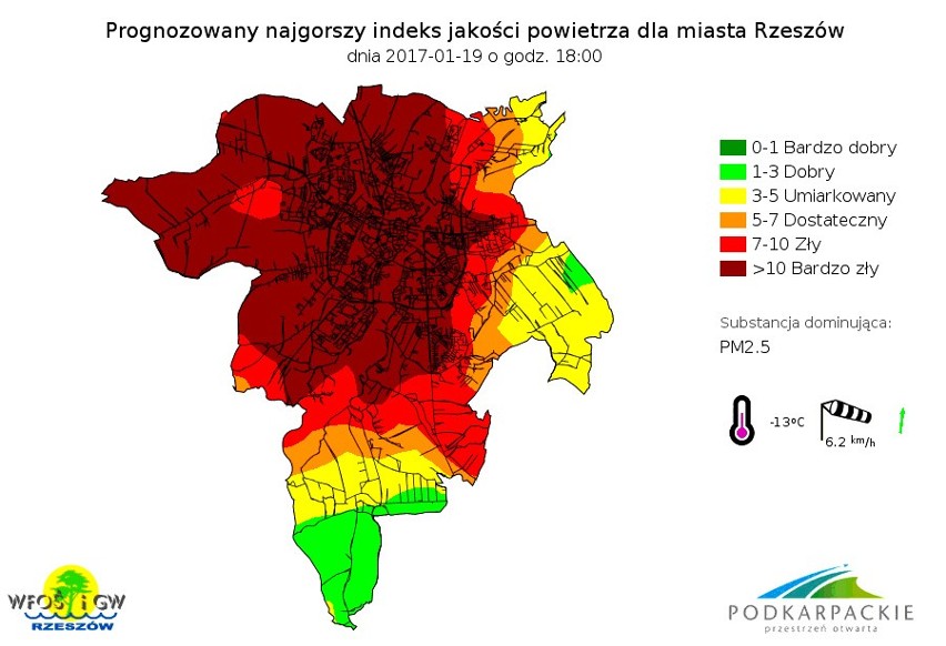 Prognozowany najgorszy indeks jakości powietrza w Rzeszowie,...
