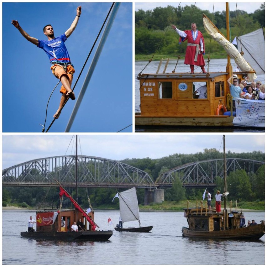 Przejście po linie przeciągniętej nad rzeką od jednego do...