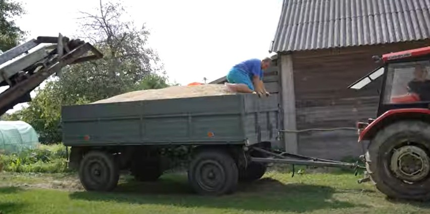 Rolnicy. Podlasie. Koniec żniw w Plutyczach. Rozmowy przy rozładunku zboża