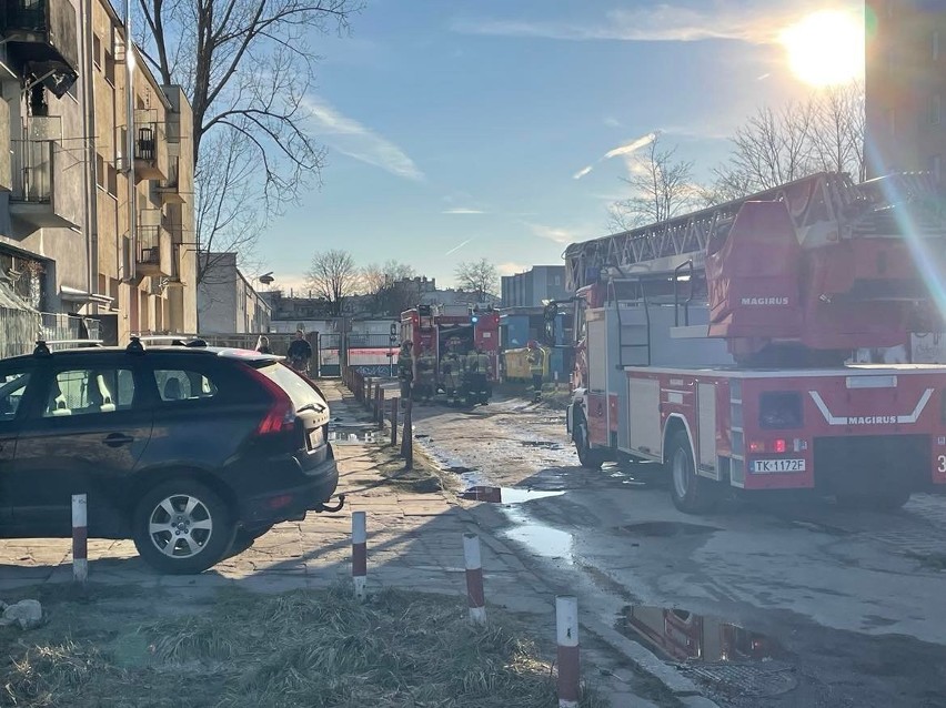 Pożar mieszkania w bloku w Kielcach. Jedna osoba poszkodowana, ewakuowano osiem, w tym rodzinę z dziećmi. Zobaczcie zdjęcia
