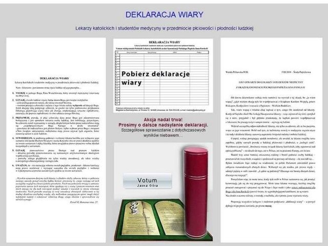 Akcja zbierania podpisów pod "Deklaracją wiary" trwa także w internecie. Organizatorzy założyli specjalną stronę, z której można pobrać formularz.