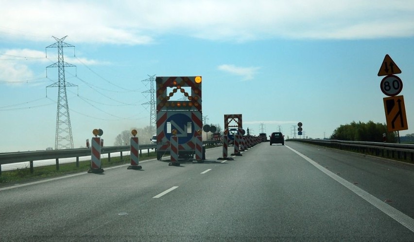 Remontowany odcinek autostrady A4 w rejonie węzła...