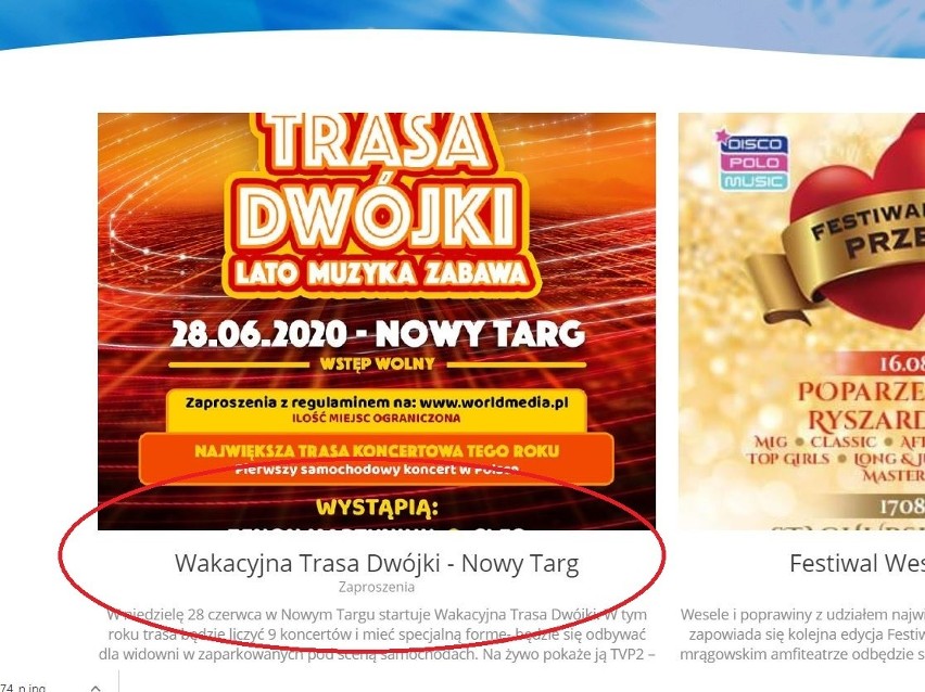 Następnie wybieramy interesujące nas wydarzenie czyli "Trasa...