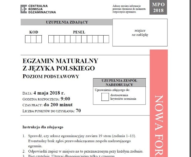 Matura 2018 - język polski, poziom podstawowy - arkusze i odpowiedzi