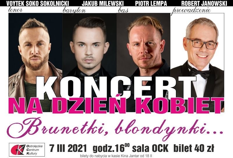 Ostrołęka. OCK zaprasza na koncert „Brunetki, blondynki…” z okazji Dnia Kobiet. 7.03.2021. Zdjęcia