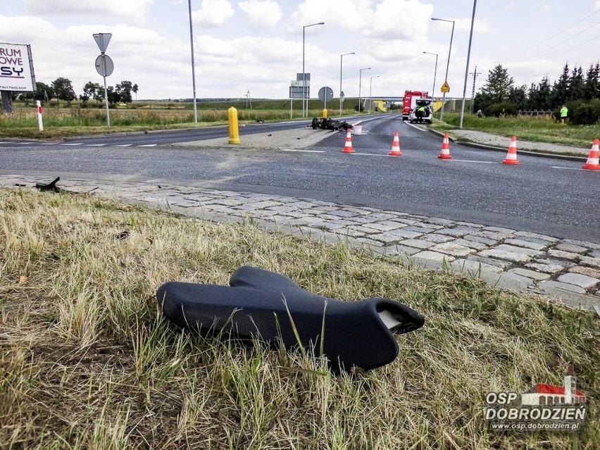 Wypadek motocyklisty na obwodnicy Dobrodzienia.