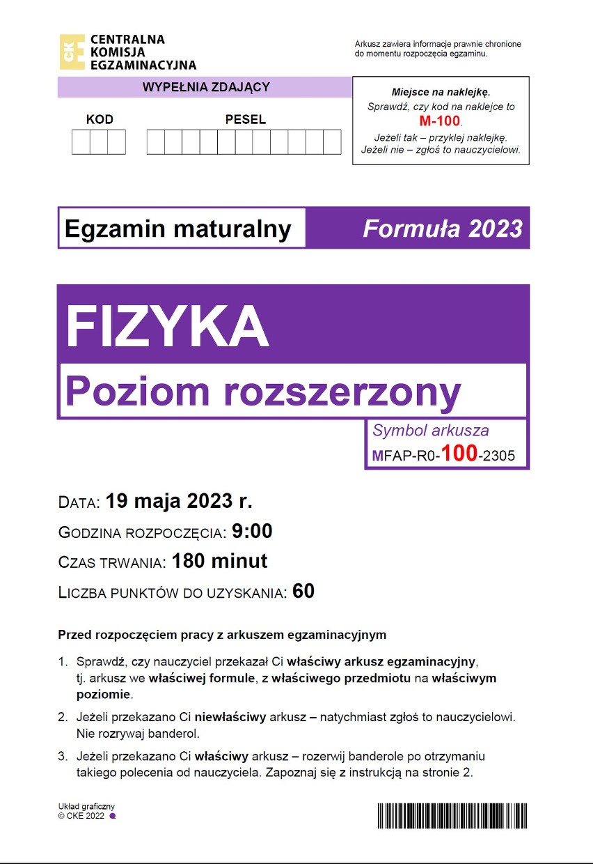 Matura 2023: fizyka, poziom rozszerzony