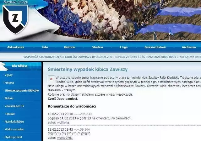 Kibice złożyli kondolencje rodzinie zmarłego tragicznie Rafała Kłodziskiego.