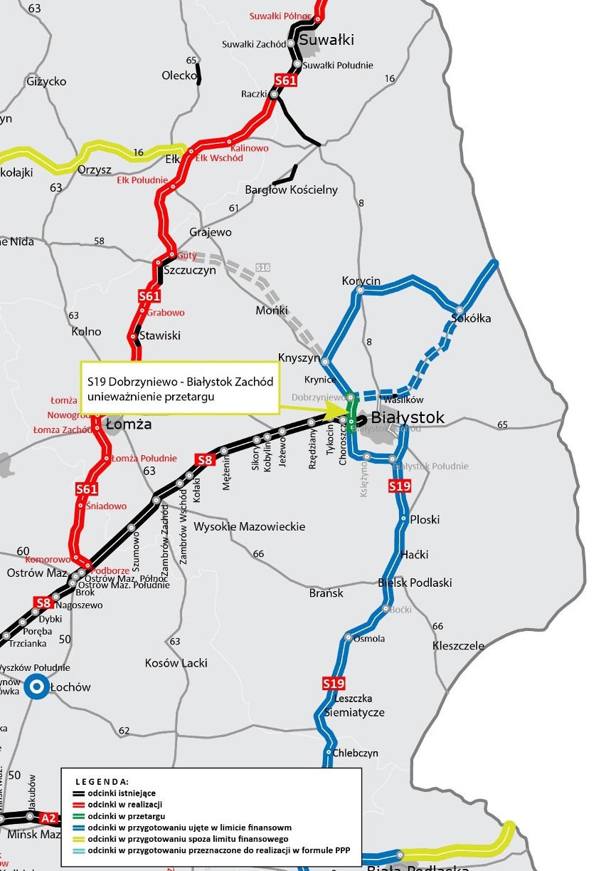 Planowany układ drogowy wokół Białegostoku
