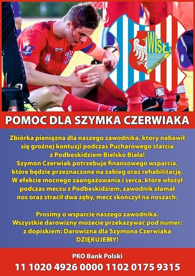 Dramat piłkarza Wisły - Szymona Czerwiaka. Ogromne obrażenia, kosztowne leczenie